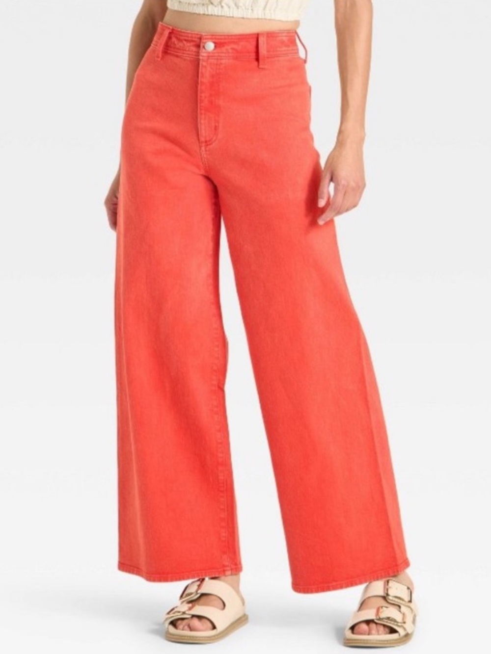 Universal Thread Coral Red High Rise Sailor Wide Leg Ankle Jeans